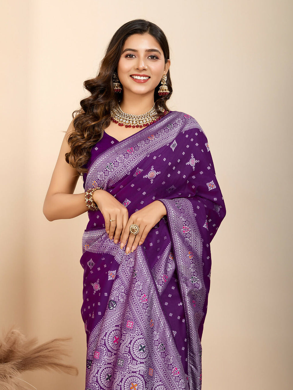 Purple Soft Silk Woven Meenakari Designer Saree - Vedanti