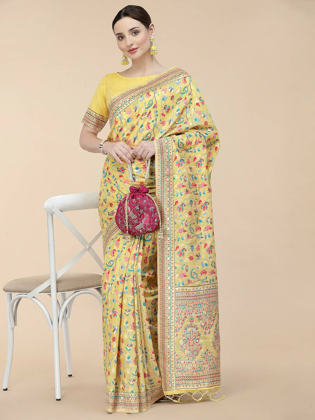 Yellow Silk Blend Woven Design Saree With Unstitched Blouse Piece - Aloki