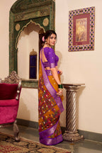 Vastranavya Mustard Poly Cotton Kalamkari Printed Saree with Unstitched Blouse