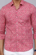Miravan Men's Cotton Pink Floral Printed Shirt