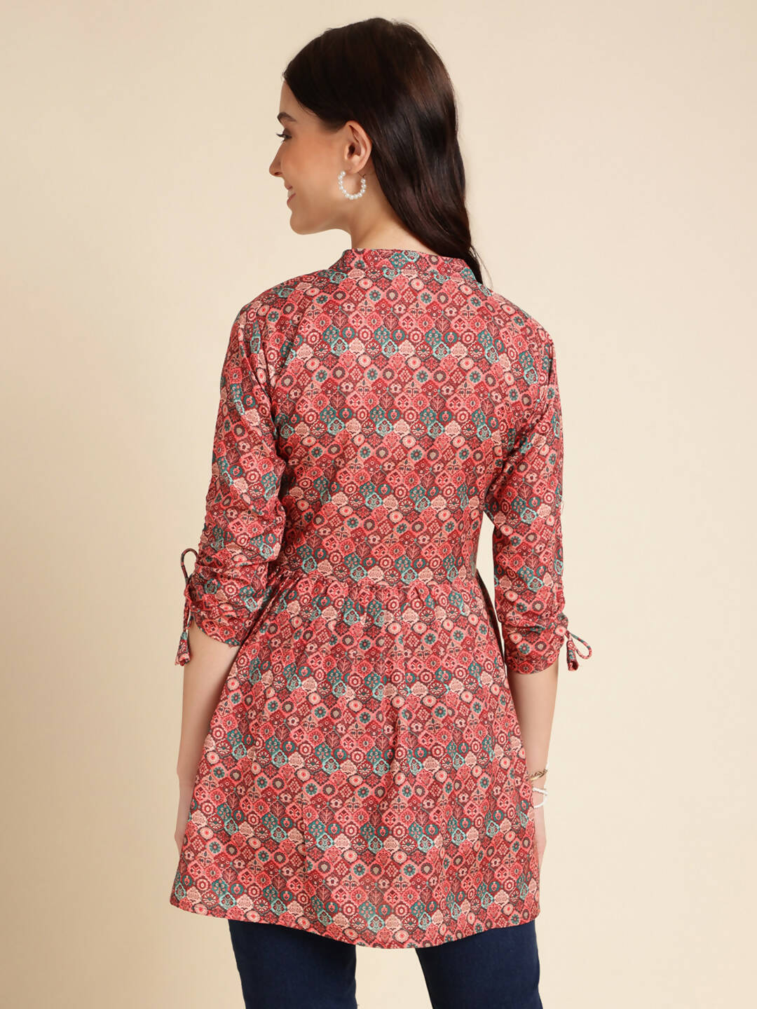 Red Poly Rayon Digital Printed A-line Top - Tarini