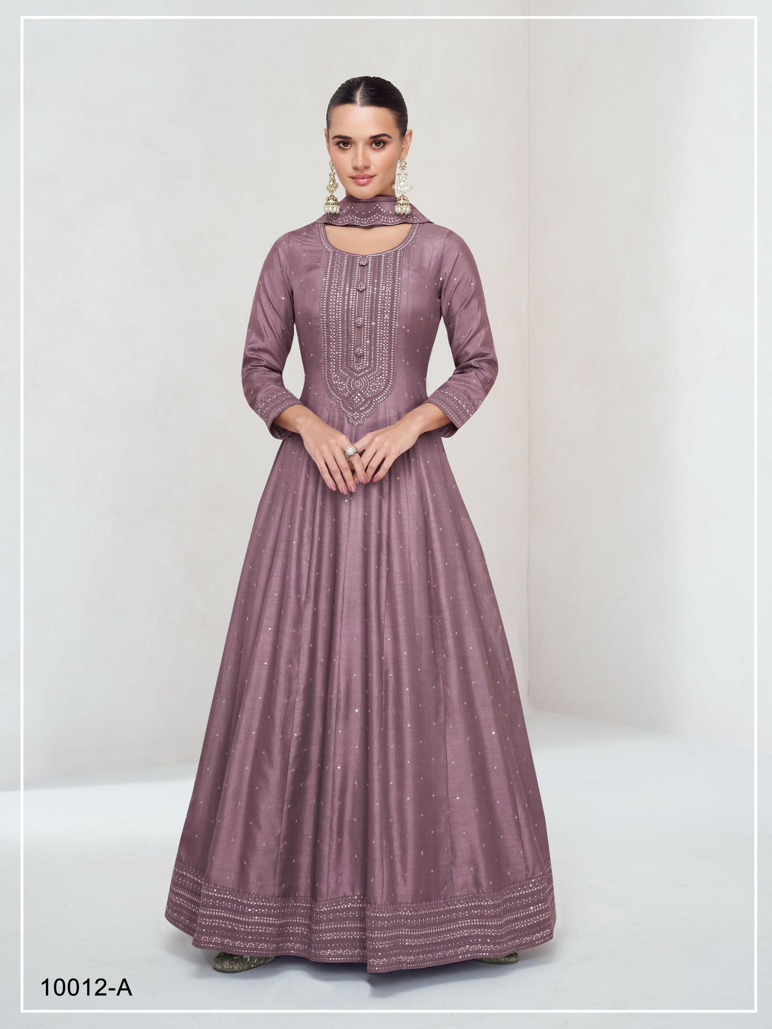 Teeya Creation Pink Color Heavy Vichitra Silk Embroidery Work Long Gown