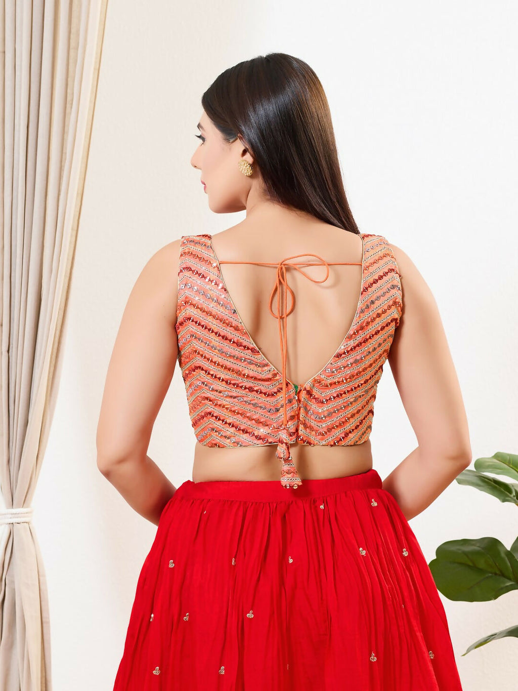 Joban Fashion Light Red Silk Padded Blouse With V Neck Sleeveless - Distacart