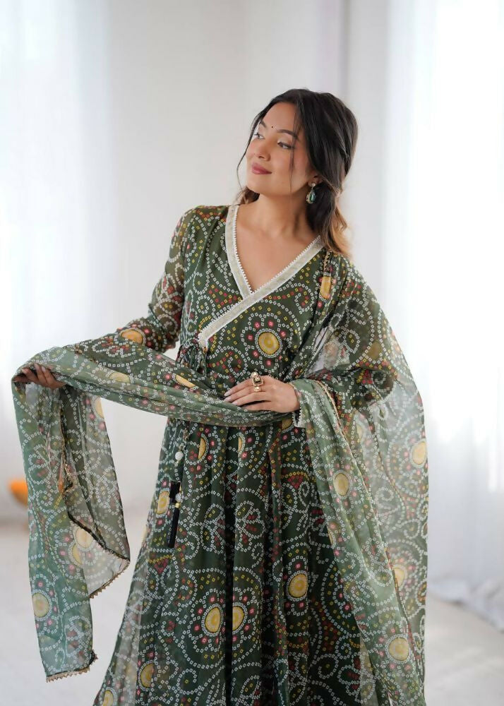 Teeya Creation Green Soft Organza Digital Printed Functional Wear Trending Long Gown - Distacart