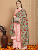 Jyoti Fashion Women's Peach Chanderi Silk Elegant Jardoshi Kurta with Trouser & Dupatta