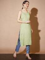 Myshka Women Green Printed Kurta & Trousers With Dupatta - Distacart