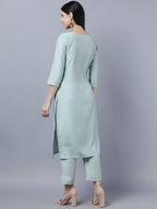 Myshka Women Grey Yoke Design Gotta Patti Kurta with Trousers Dupatta Set - Distacart