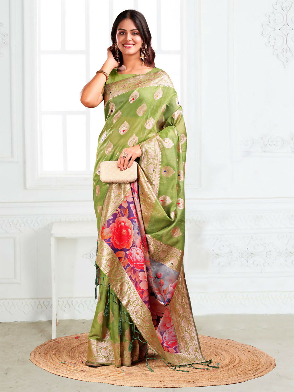 Shree Shyam Fashion Linen Cotton Green Saree - Distacart