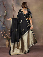 Joban Fashion Black Floral & Botanical Motifs Satin Silk Banarasi Silk Saree - Distacart