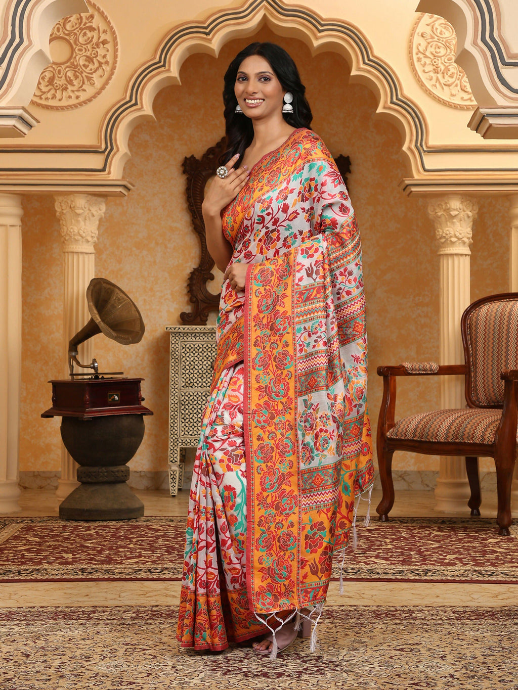Shree Shyam Fashion Linen Cotton(Woven Work) Multicolour Saree - Distacart