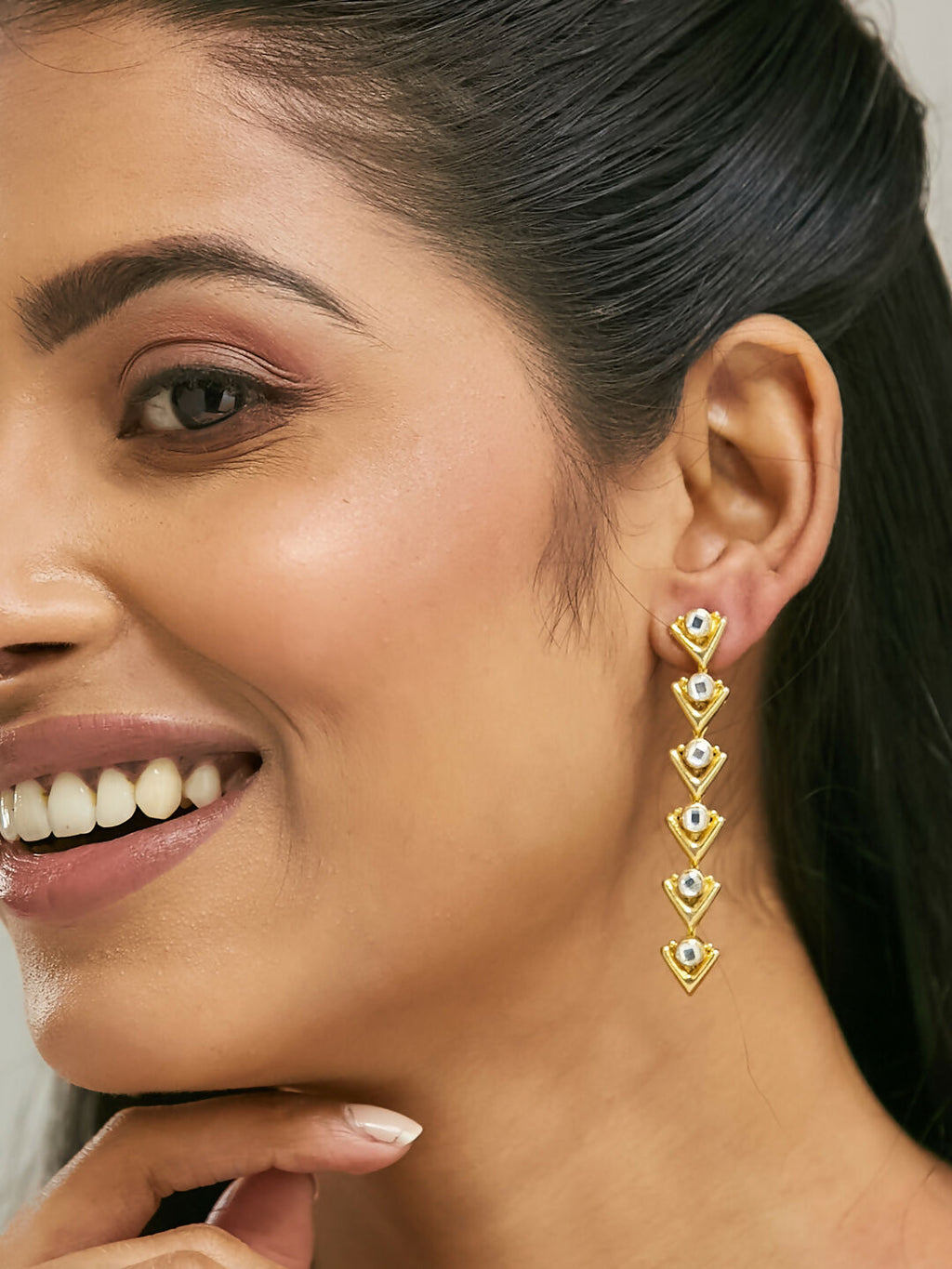 Nuyug 18K Gold-Plated Crystal Stone Studded Triangular Drop Sleek Earrings - Distacart
