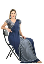 Gray And Blue Ruffled Ready To Wear Saree