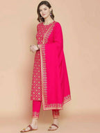 Vamika Foil Print Cotton Pink Party Wear/Casual Wear Kurta Set/Suit - Distacart