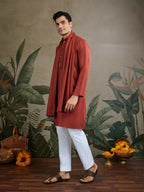 Vastranavya Rust Orange Exclusive Viscose Rayon Festival Wear Real Mirror Work Kurta with Dupatta
