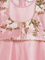 Ahalyaa Girls Pink Poly Silk Solid Kids Kurta With Printed Jacket