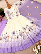Teeya Creation Multi Color Faux Georgette Digital print With Embroidery Gown - Distacart