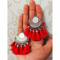 Muskan Fancy German Silver Afghani Beaded Chandbali Hoop Earrings