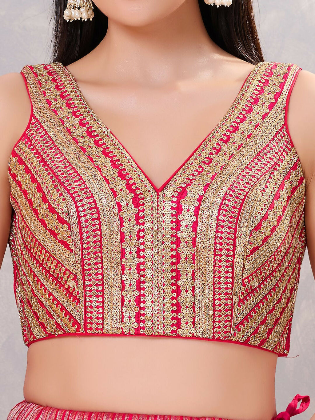 Joban Fashion Women Sequin Dark-Pink Stitched Blouse