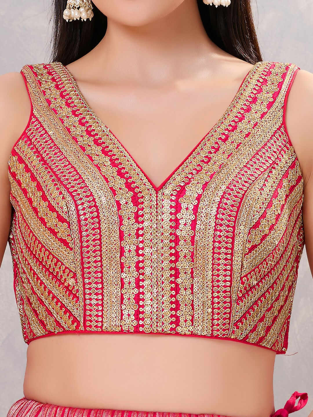 Joban Fashion Women Sequin Dark-Pink Stitched Blouse