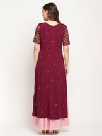 Ahalyaa Women Wine Crepe Glitter Print Dress