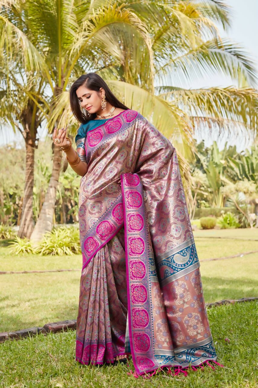 Vastranavya Boutique Collection Kanjivaram Soft Silk Saree With Unstitched Blouse -  Dark_Peach