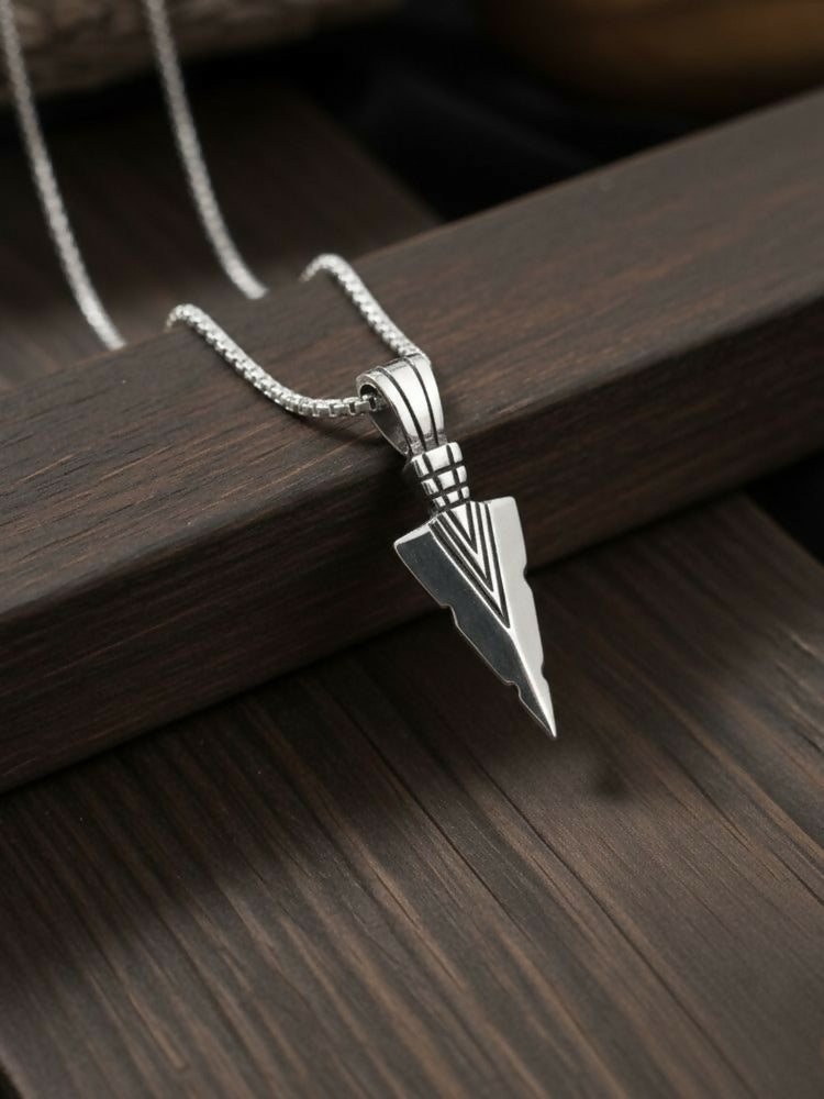 NVR Men's Arrow Shaped Silver Plated Pendant with Chain - Distacart