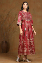 Juniper Women Maroon Shantoon Printed Anarkali Dress - Distacart