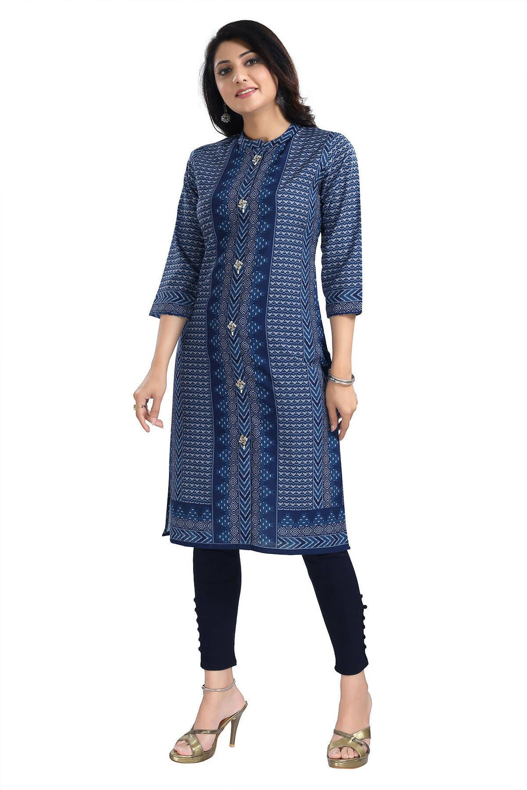 Snehal Creations Blue Designer Digital Print Cotton Slub Fabric Long Kurti Tunic - Distacart