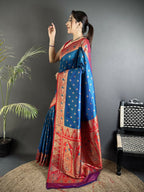 Joban Fashion Blue Intricate Motifs Soft Silk Banarasi Saree