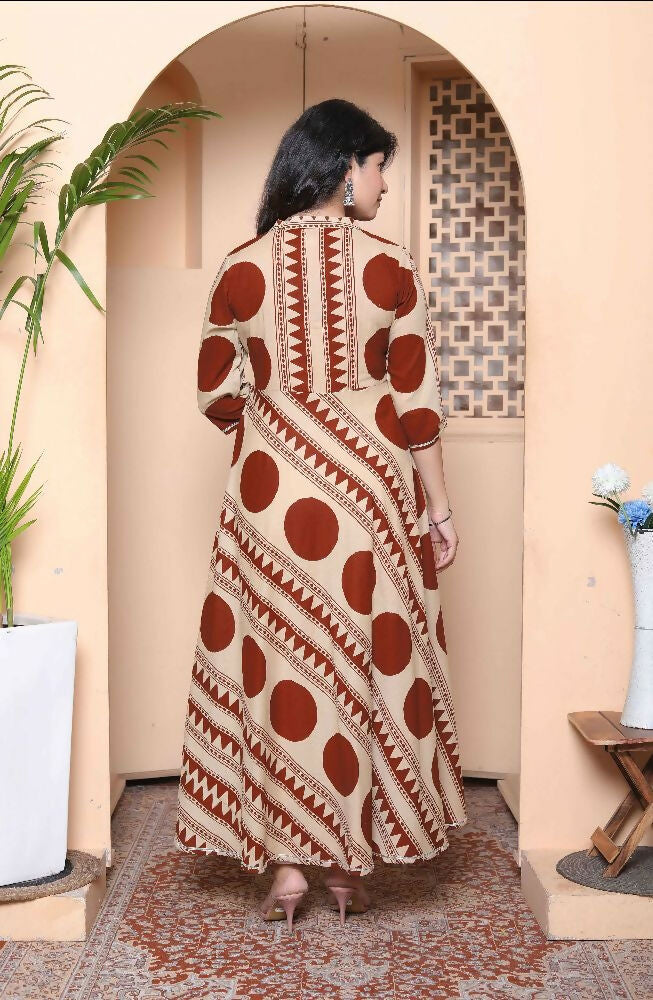 Miravan Womens Brown Printed V-Neck Anarkali Kurta - Distacart