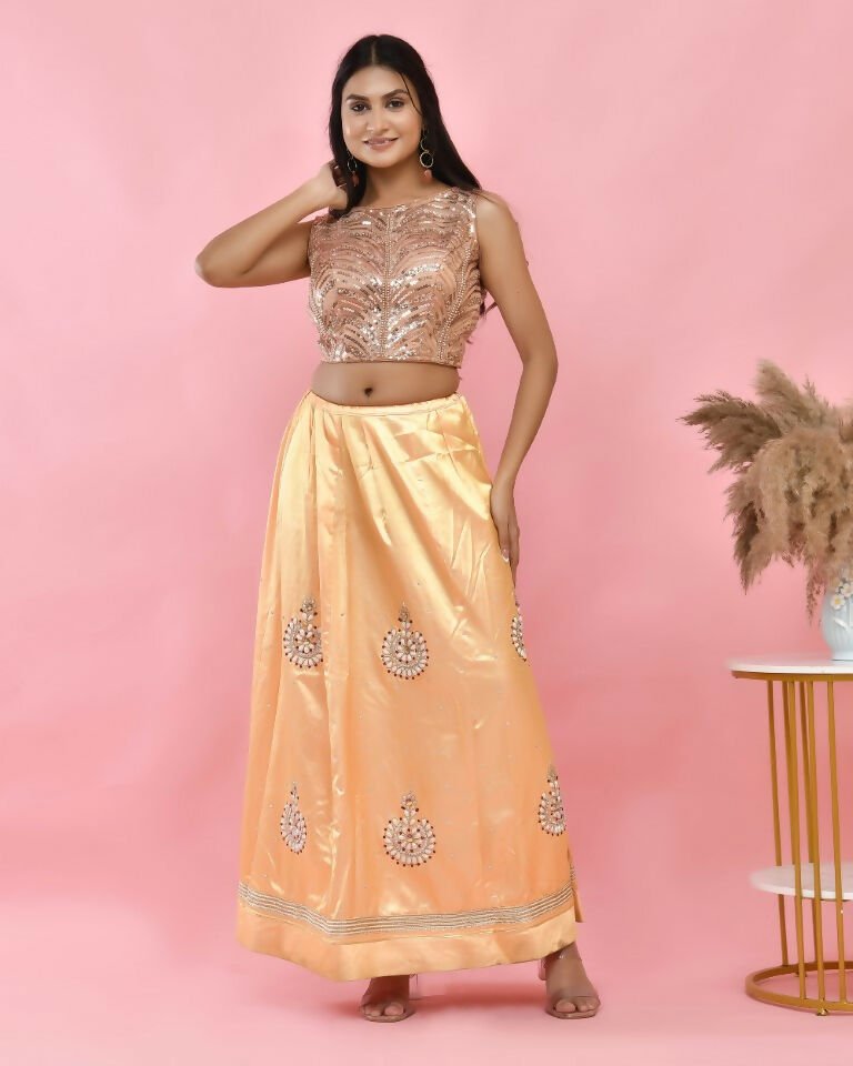 Amodini Designer Studio Copper Gold Sequined Pearl Sleeveless Padded Blouse