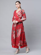 Ahalyaa Women Red Georgette Digital Floral Printed Kurta Palazzo Set - Distacart
