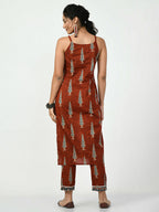 Myshka Women's Rust Printed Kurta With Trouser