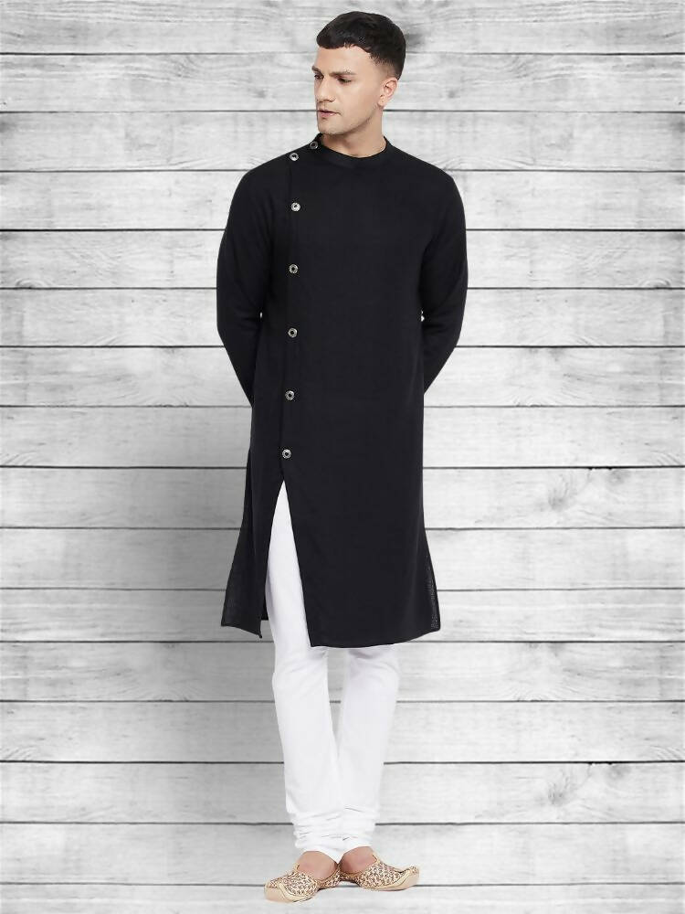 Even Apparels Black Cotton Linen Asymetrical Kurta - Black