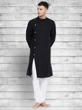 Even Apparels Black Cotton Linen Asymetrical Kurta - Black