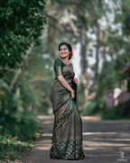DEIANA'S Beautiful Designer Golden zari Soft Lichi Silk Saree - Green