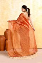 Piyari Fashion Women's Rust Dual Tone Organic Tissue Saree With Blouse Piece - Distacart