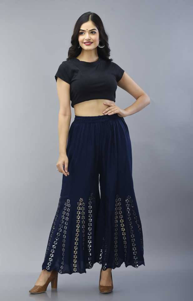 Mominos Fashion Navy Blue Mirror Palazzo