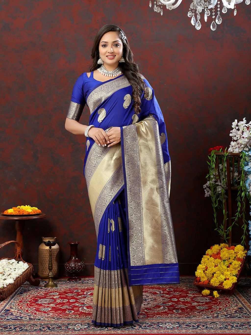 Lorenvalley Fashion Blue Soft Silk Woven Design Gold Zari Weaving Saree