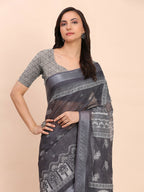 Shree Shyam Fashion Linen Cotton Black Saree - Distacart