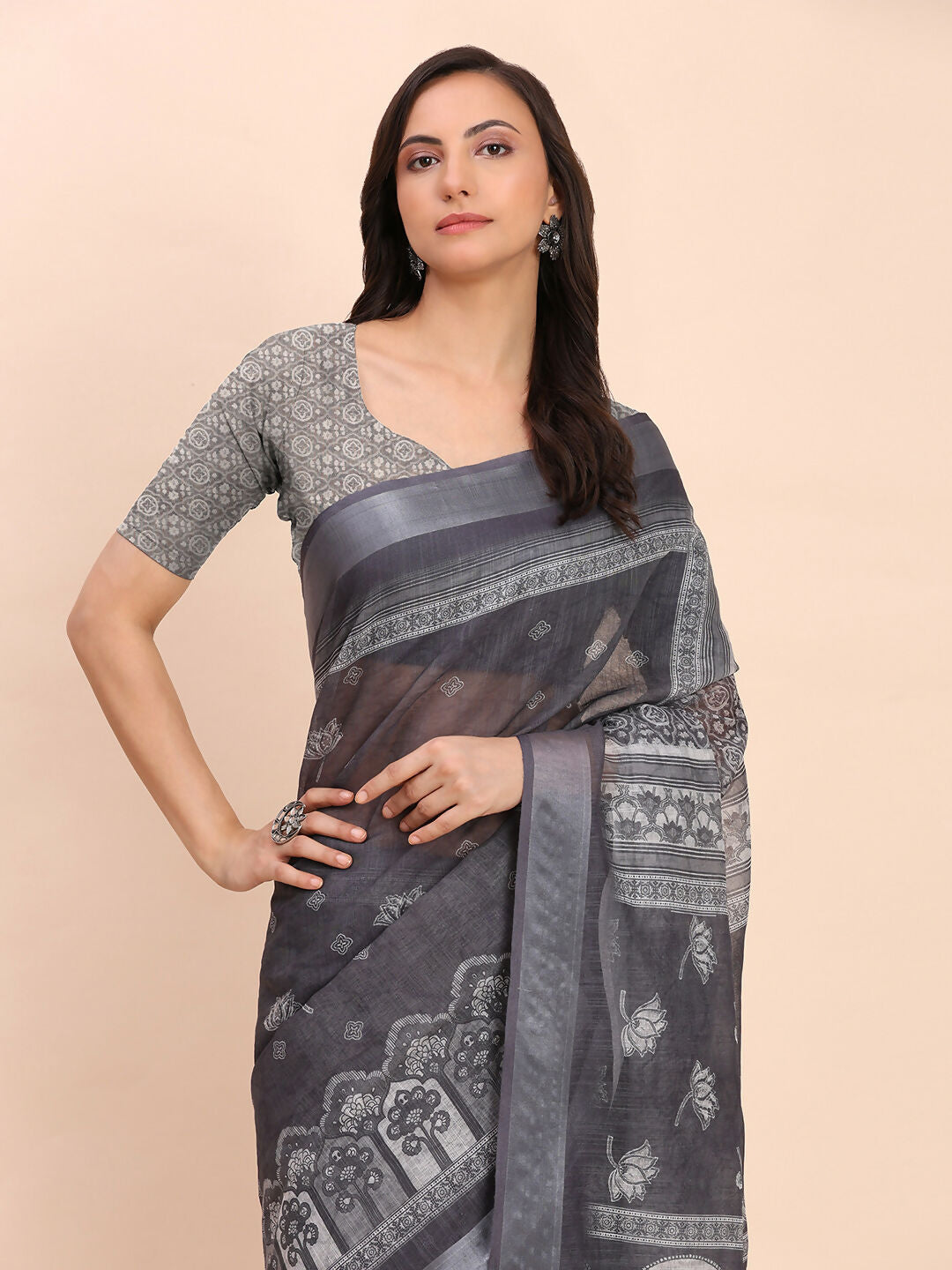 Shree Shyam Fashion Linen Cotton Black Saree - Distacart
