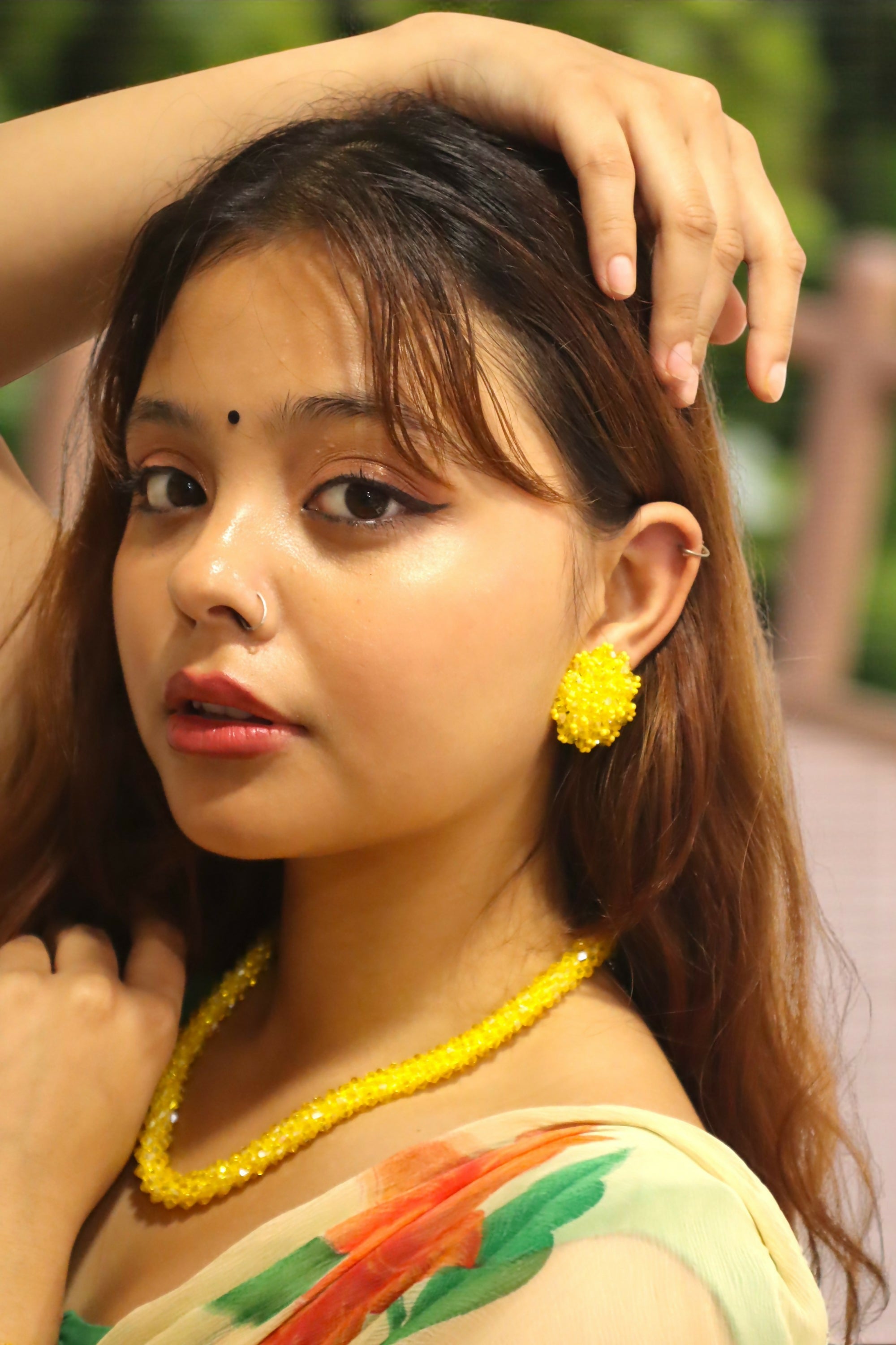 Inhanns Noor-E-Jalwa – Handmade Crystal Bead Necklace / Necklace With Earrings -Adjustable - Yellow