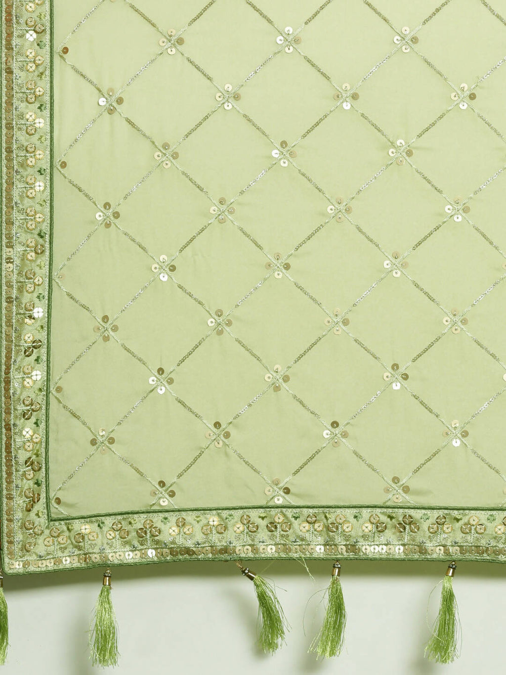 House of Panchhi Pista Green Pure Georgette Embroidered Lehenga & Blouse, Dupatta
