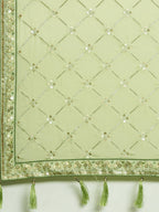 House of Panchhi Pista Green Pure Georgette Embroidered Lehenga & Blouse, Dupatta
