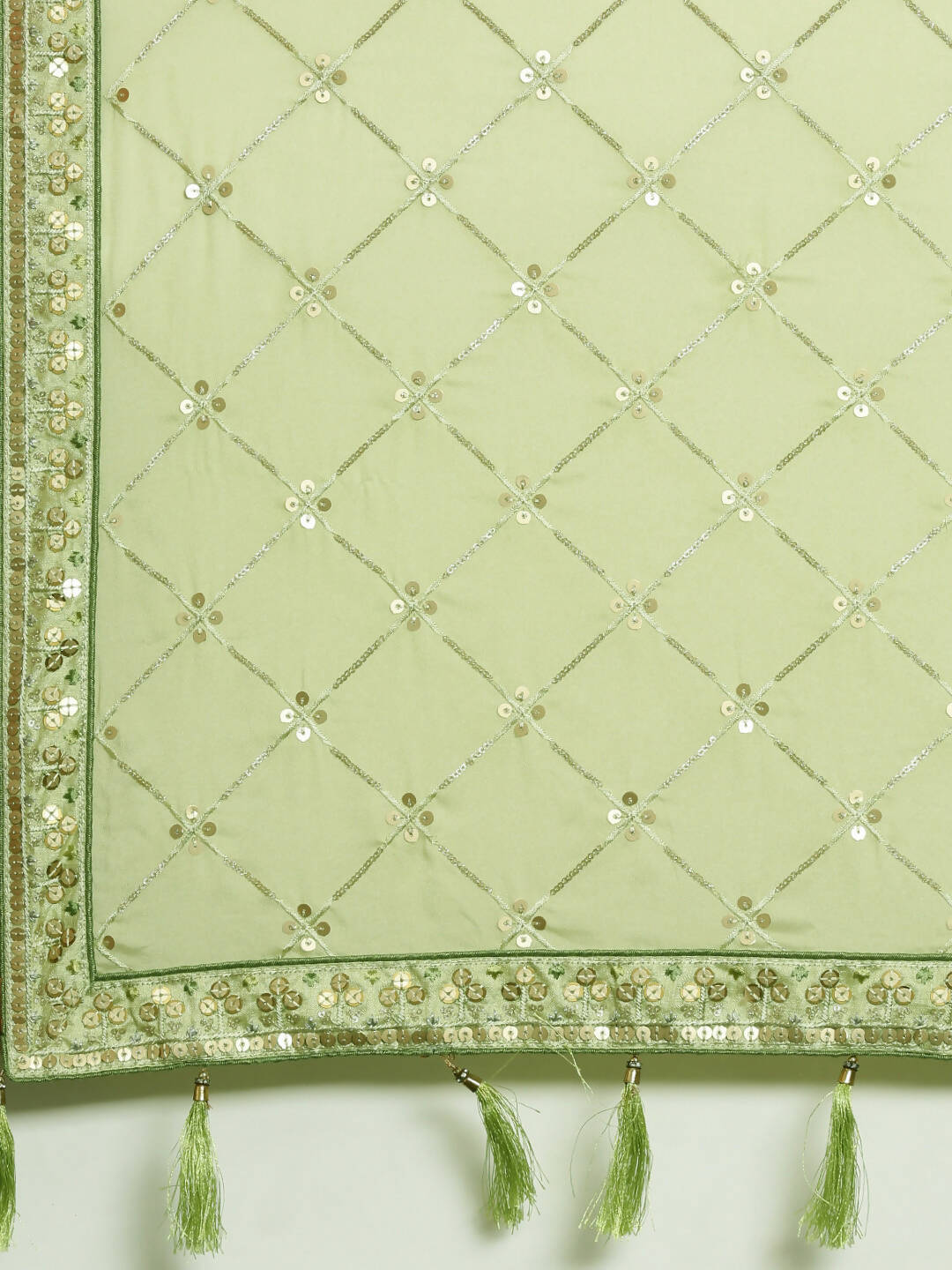 House of Panchhi Pista Green Pure Georgette Embroidered Lehenga & Blouse, Dupatta