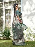 Shree Shyam Fashion Cream With Dark Green Silk Blend Saree - Distacart