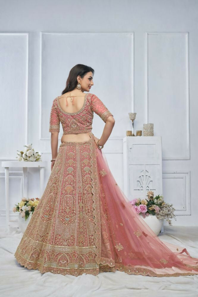 Kesar Fab Onion Net Embroidered Lehenga