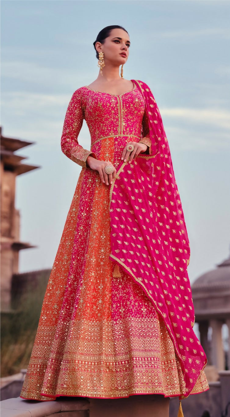 Vastranavya Pink Embroidered Sequence work Georgette Anarkali Suit
