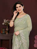 PR Fashion Pista Georgette Embroidery Work With Embroidery Work Blouse Saree