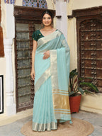 Shree Shyam Fashion Sky Blue Cotton Saree - Distacart